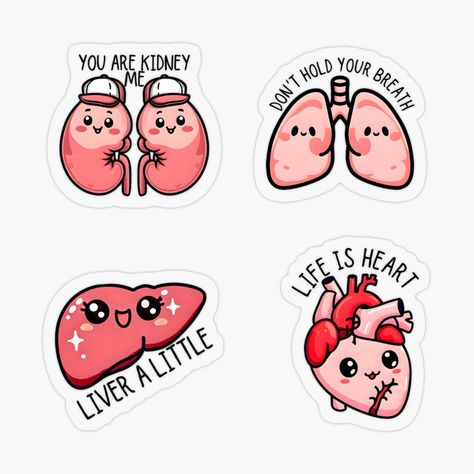 Get my art printed on awesome products. Support me at Redbubble #RBandME: https://www.redbubble.com/i/sticker/Funny-Kawaii-Organs-Sticker-Pack-snd-pattern-Cute-Medical-doctor-and-nursing-puns-by-Unitepeople/162805041.O9UDB?asc=u Organs Stickers, Nursing Puns, Healthcare Gifts, Medical Stickers, Funny Kawaii, Nurse Stickers, Medical Doctor, Funny Nurse, Healthcare Design