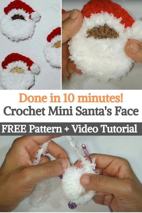 Crochet Ear Warmers, Santa Crochet, Easy Beginner Crochet Patterns, Santa Claus Face, Crochet Knit Sweater, Mini Christmas Ornaments, Crochet Snowflake, Christmas Crochet Patterns Free, Christmas Elf Doll