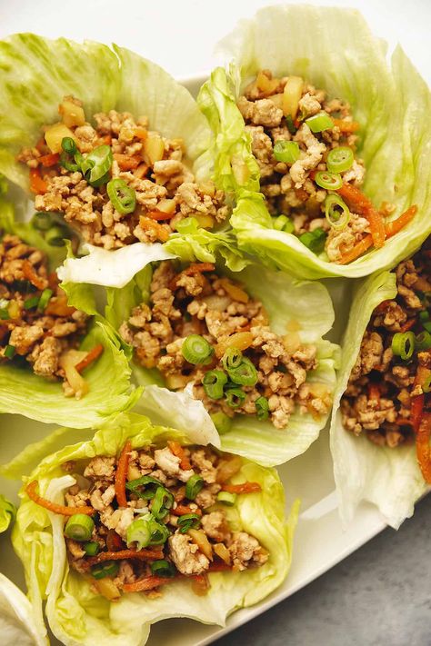 This easy pork lettuce wraps recipe is full of flavor but only requires a handful of ingredients. It's one of my favorite ground pork recipes! Low Carb Shrimp Recipes, Mexican Lasagna Recipes, Oven Salmon, Pork Lettuce Wraps, Meal Planning App, Sandwich Wraps Recipes, Marinated Chicken Thighs, Ground Pork Recipes, Lettuce Wrap Recipes