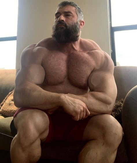 Beefy Man Reference Pose, Knees To Chest Pose, Confused Pose, Big Muscular Men, Dnd Commission, Beast Men, Men Reference, Buff Men, Vintage Beard