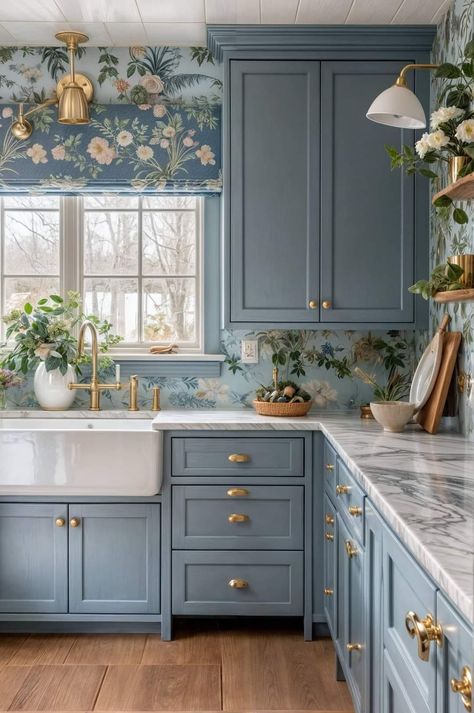 Blue Kitchen Cabinets, Blue Cabinets, Blue Kitchen, Kitchen Cabinet Colors, Kitchen Color, Blue Kitchens, Kitchen Redo, Kitchen Remodel Idea, Beautiful Kitchens