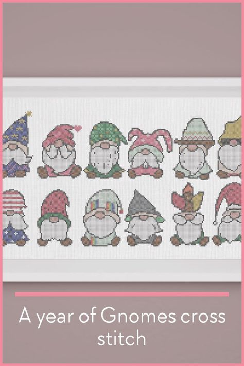 Gnome Cross Stitch Pattern Free, Gnome Designs, Christmas Cross Stitch Patterns Free, Cross Stitch Free, Gnome Cross Stitch, February Valentines, Free Chart, Needle Crafts, Cross Stitch Bookmarks