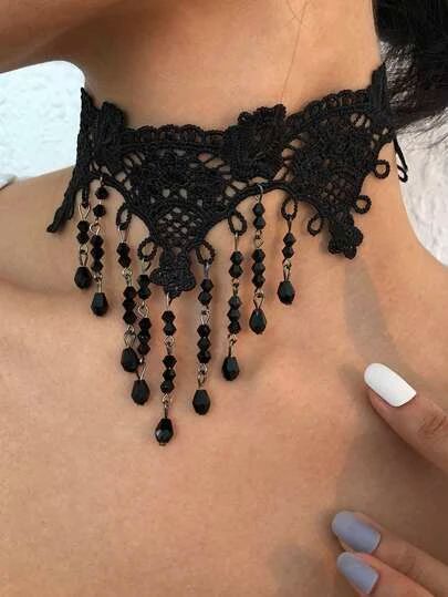 Women's & Men's Clothing, Shop Online Fashion SHEIN Alt Choker, Court Fashion, Mascarade Party, Black Lace Necklace, Black Lace Choker Necklace, Gothic Choker Necklace, Goth Vibes, Black Lace Choker, Lace Choker Necklace