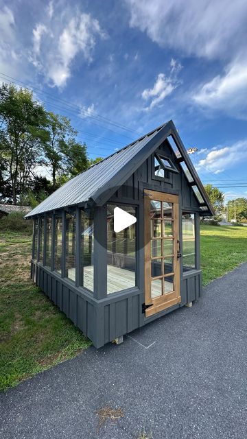 Greenhouse Door, Stained Front Door, Modern Greenhouses, Farmers Market Stand, Rustic Shed, Wendy House, Craft Shed, Build A Greenhouse, Board And Batten Siding