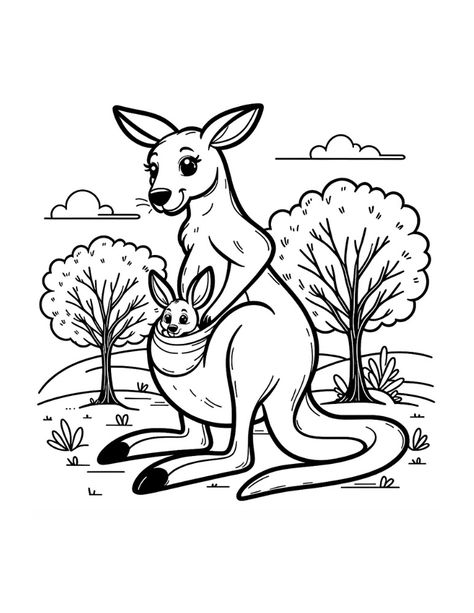 Free Kangaroo Coloring Pages For Kids Kangaroo Coloring Page, Cute Kangaroo, Coloring Page For Adults, Line Illustration, Color Therapy, Line Art Drawings, Adult Coloring Pages, Coloring For Kids, Coloring Pages For Kids