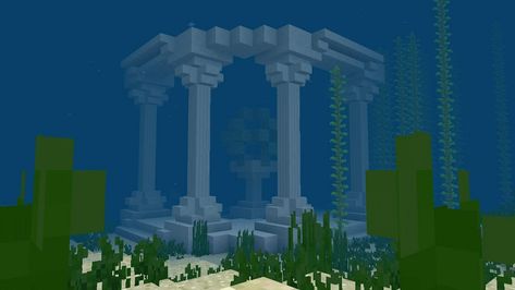 Houses Underwater, Minecraft Underwater House, Minecraft Temple, Minecraft Underwater, Underwater Room, Minecraft Houses Interior, Minecraft Kingdom, Minecraft Statues, Aesthetic Minecraft