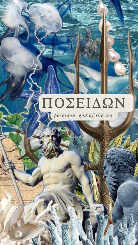 #poseidon #appreciation post #manifest #greekgod #aesthetic #wallpaper Posiden Aesthetic Greek Mythology, Poseidon Moodboard, Poseidon Trident Aesthetic, Poseidon Aesthetic Wallpaper, Poseidon Wallpaper, Greek Methodology, Poseidon Greek Mythology, Poseidon Aesthetic, Pjo Cabins