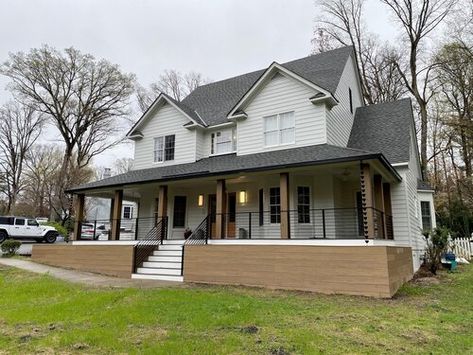 Brick House Exterior Makeover, Cape Cod Style Home, Front Porch Railings, Porch Remodel, Cape Cod Style House, Porch Columns, Cape Cod Style, Home Exterior Makeover, Wooden Porch