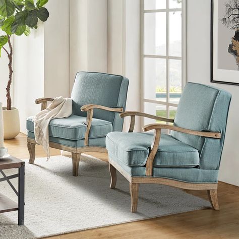 Lark Manor Amilio 28 inches Wide Polyester Armchair & Reviews | Wayfair Farmhouse Armchair, Comfy Living Room, Upholstered Armchair, Coastal Living Room, Upholstered Arm Chair, Accent Chairs For Living Room, Art Of Living, Living Design, Living Room Chairs