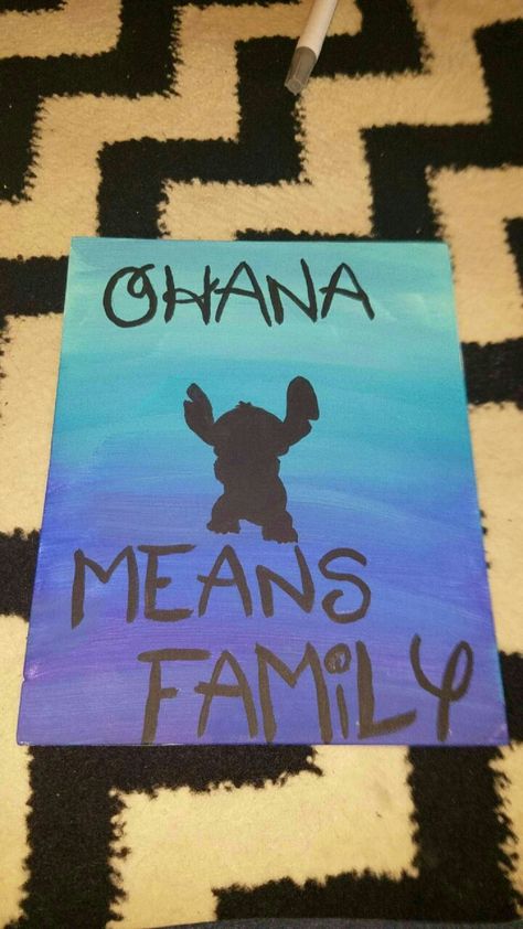 Stitch canvas. Ohana means family Stitch Disney Painting Easy, Stitch Painting Easy Step By Step, Stitch Paintings Easy, Painting Ideas On Canvas Stitch, Easy Stitch Painting, Lilo And Stitch Painting Easy, Stitch Painting Canvases Easy, Disney Canvas Art Easy, Paintings For Family