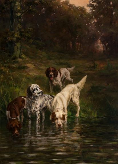 By Percival Leonard Rosseau, The Pool in the Woods, Oil on canvas Pool In The Woods, English Setter Dogs, Spaniel Art, Hunting Art, Canine Art, English Setter, Foto Art, Oil Painting Reproductions, Painting Reproductions