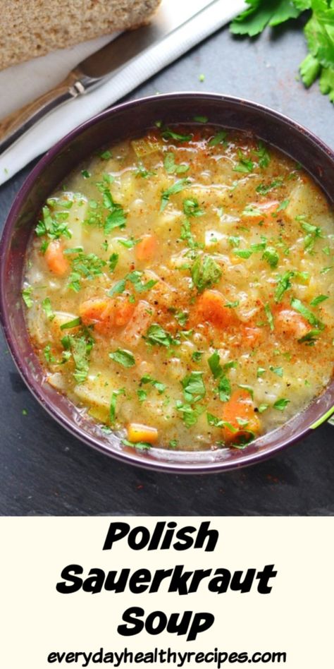 Kapusniak Soup, Kapusta Recipe, Polish Sauerkraut, Sauerkraut Soup, Sauerkraut Recipes, Best Soup Recipes, Hungarian Recipes, Soup And Sandwich, Easy Soups