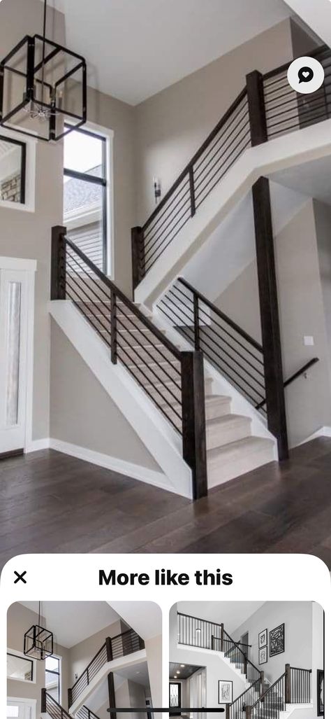 Black Steel Stair Railing, Black Wood Stair Railing, Stair Railing Black, Black Stair Railing, Wood Railings For Stairs, Steel Stair Railing, Stairs Wall, Front Stairs, Black Stairs