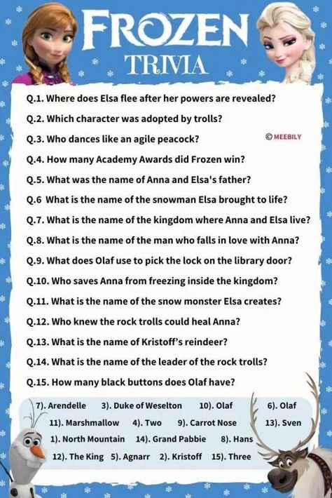 Can you master this amazing #Frozen #Trivia quiz? Only the brilliant minds can #answer these ultimate #Frozen_Trivia questions & answers #quiz #game. #Embrace the challenge and testify that there is no better #Frozenfan than you... Kahoot Questions For Family, Disney Trivia Questions And Answers For Kids, Disney Trivia For Kids, This Is That Questions, Movie Quiz Questions And Answers, Disney Quiz Questions And Answers, Trivia Questions And Answers For Kids, Disney Trivia Questions And Answers, Kids Trivia Questions And Answers