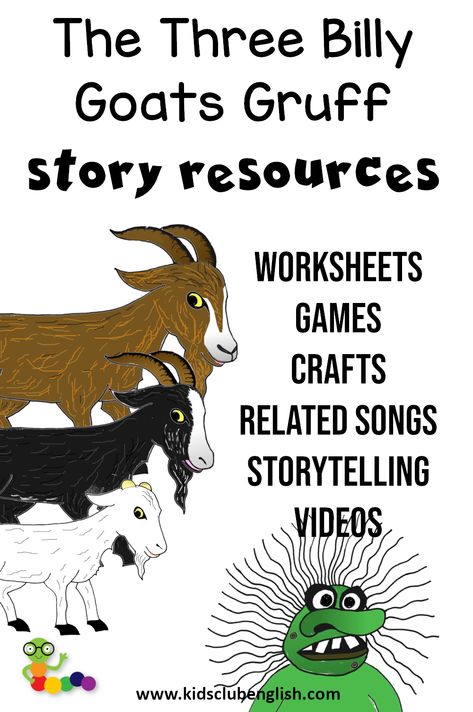 Teaching with The Three Billy Goats? Find worksheets, crafts, games, flashcards, FREE story powerpoint and related song and storytelling videos. Everything you need to teach a fun unit with this popular story! Preposition Song, Billy Goats Gruff Story, Music Fairy, Learn English Kid, The Three Billy Goats Gruff, Roll A Story, Three Billy Goats Gruff, Camp Songs, Billy Goats Gruff