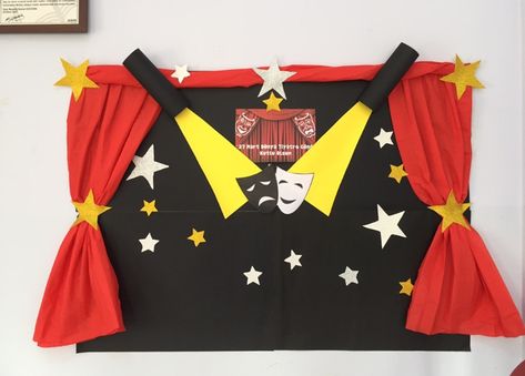 Drama Club Bulletin Board Ideas, Drama Classroom Decorations, Carnival Birthday Theme, Hollywood Theme Classroom, Theatre Crafts, Theatre Decorations, Theatre Backdrops, Birthday Board Classroom, Drama Aesthetic