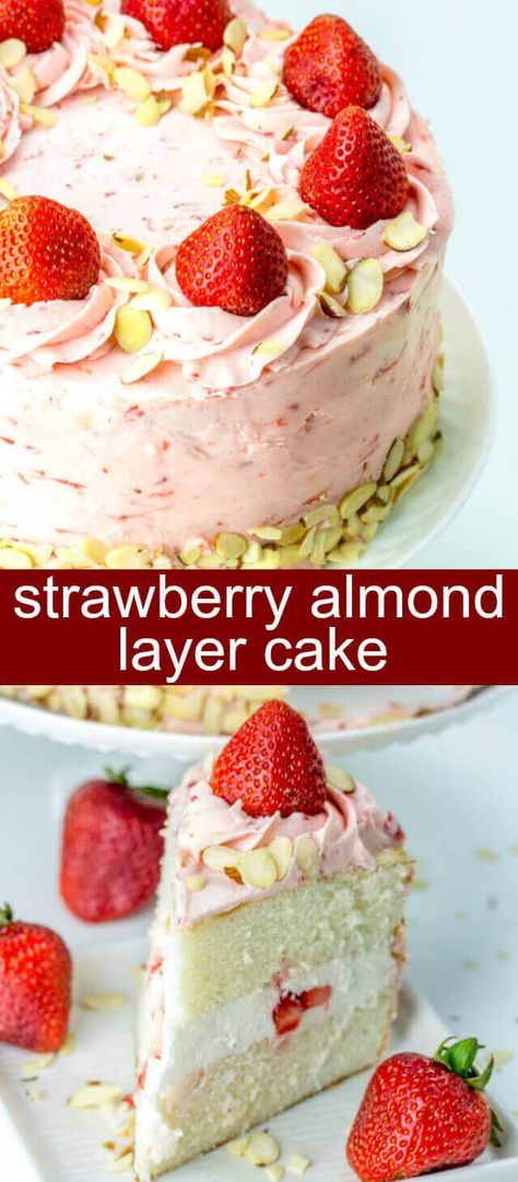 Strawberry Almond Layer Cake {A Beautiful Layer Cake for Summer} cake/layer cake/strawberry Layers of delicious almond and strawberry this Strawberry Almond Layer Cake is the perfect mix of flavors that will be your favorite cake of the summer! via @thebe Almond Layer Cake, Cake For Summer, Cake Almond, Summer Cake, Birthday Cake Flavors, Strawberry Almond, Pan Sin Gluten, Cake Strawberry, Strawberry Summer