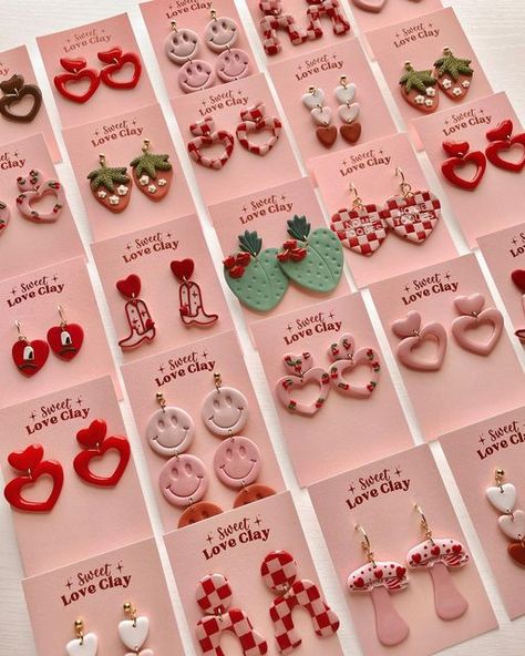 Valentine’s Day Earrings, Valentine’s Day Clay Earrings, Valentine Clay Earrings, Valentines Clay Earrings, Lera Inspiration, Valentine Polymer Clay, Polymer Clay Valentines Day, Polymer Clay Valentines, Clay Valentine