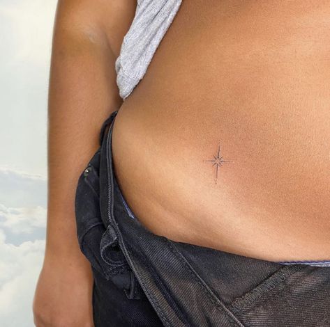 Hip Dainty Tattoo, Mini Back Tattoo Women, Hip Tattoos Dainty, Small Tattoos Near Crotch, Sparkle Hip Tattoo, Sparkle Shoulder Tattoo, Tattoo Ideas 2024, Tiny Feminine Tattoos, Inner Hip Tattoo