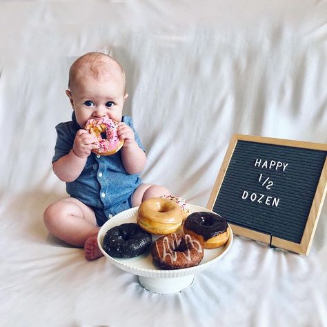 Happy Half Dozen 6 Months, Half Dozen Birthday Photo, Half Way To One Photoshoot Boy, Half A Dozen Donuts For 6 Months, Half Way To One Baby Pictures Boy, Half Dozen Birthday, Half Birthday Photoshoot Boy, Half Dozen Photo Shoot, Half Birthday Ideas For Boys Photoshoot