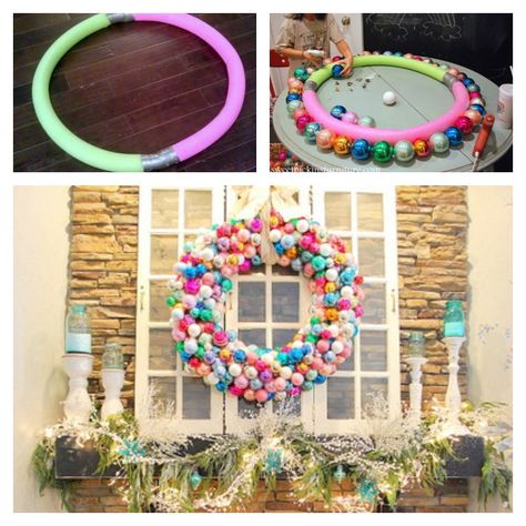 You may have been seen different ways of making outdoor wreath. This is giant and looks magnificent over the window. It is also a different way of making a wreath that kids would enjoy helping and it can save you a trip and $20 to buy one which never looks … Giant Outdoor Wreath, Pool Noodle Christmas, Pool Noodle Christmas Wreath, Pool Noodle Wreath, Pool Noodle Crafts, Christmas Candles Diy, Outdoor Wreath, Christmas Yard Decorations, Pool Noodle