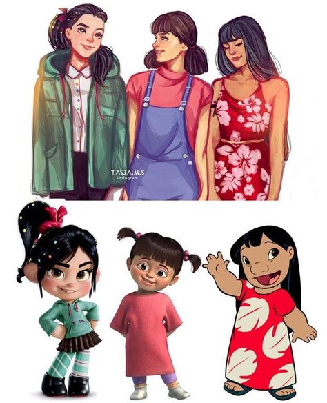 Modern Cartoon Character Fan Art Redesigns #disney #fanart #disneyfanart #vanellope #boo #lilo Disney Kızları, Tasia M S, Princesas Disney Anime, Couple Drawing, Disney Princess Drawings, Drawing Faces, Modern Disney, Art Disney, Disney Princess Art