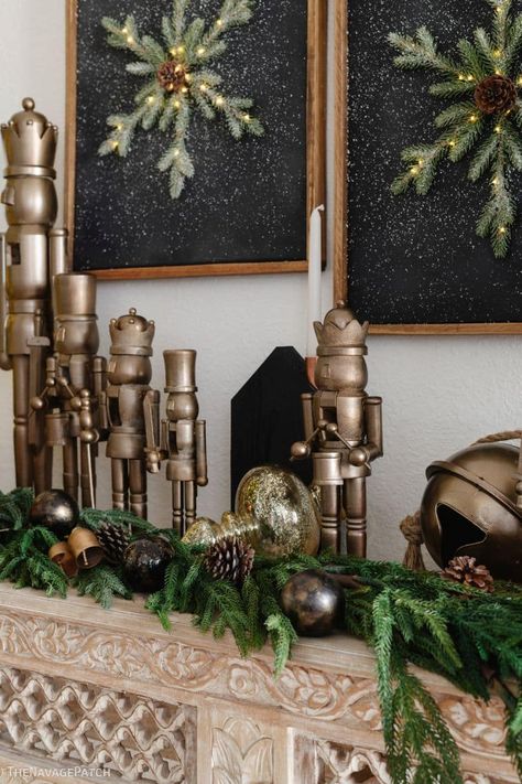 DIY Antique Brass Nutcrackers (Arhaus Dupe) | Faux brass nutcrackers | Easy dupe Christmas decor | DIY Christmas decor | Painted nutcracker | How to get a realistic brass effect with spray paint | How to paint a nutcracker | Easy Christmas decor diy | 5-minute Christmas craft | Easy Christmas craft ideas | #TheNavagePatch | TheNavagePatch.com Furniture Cute, Eclectic Decor Bohemian, Antique Christmas Tree, Cute Bedroom, Christmas Decor Inspiration, Christmas Themes Decorations, Christmas Inspo, Minimalist Christmas, Home Inspo