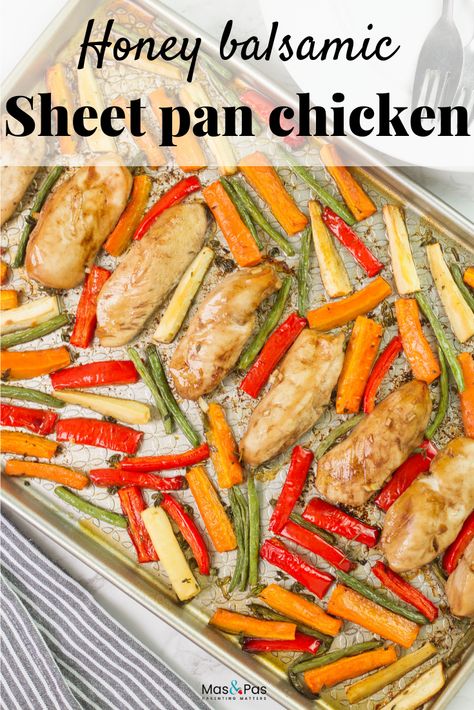 Honey balsamic sheet pan chicken - a great family dinner recipe with mini chicken fillets in balsamic glaze #honeybalsamicchicken #familydinners #sheetpanchicken Mini Chicken Fillets Recipe, Easy Family Meals Kids, One Pan Recipes, Chicken Fillet Recipes, Honey Balsamic Chicken, Family Dinner Recipe, Chicken Fillets, Gluten Free Recipes For Kids, Kid Approved Meals