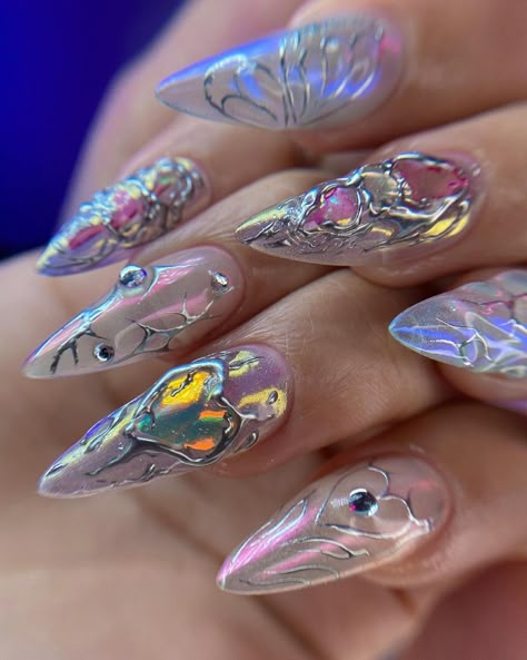 Arcane Nails Design, Arcane Inspired Nails, League Of Legends Nails, Nails Con Relieve, Free Style Nails, Arcane Nails, Bohemian Nails, Fairy Nails, Ideas Uñas