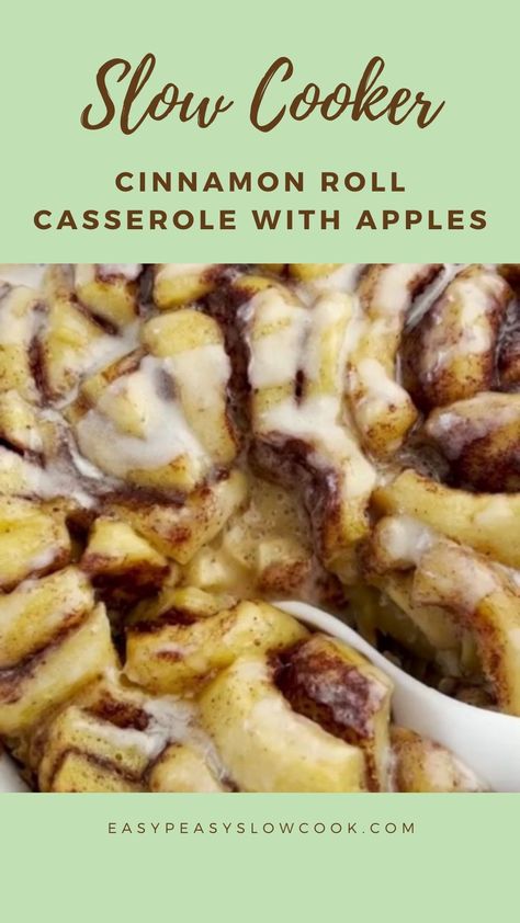 Slow Cooker Cinnamon Roll Casserole With Apples Crock Pot Apple Cinnamon Rolls, Crockpot Peach Cinnamon Roll Casserole, Apple Recipes With Cinnamon Rolls, Apple Pie Cinnamon Roll Casserole Crockpot, Apple Cinnamon Crockpot Dessert, Apple Dessert Recipes Crockpot, Slow Cooker Breakfast Casserole Recipes, Apple Pie Cinnamon Rolls Crockpot, Apples With Cinnamon Rolls