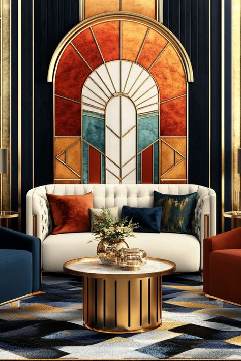 This pin presents modern Art Deco decor ideas for creating a luxurious and sophisticated living space. Explore bold colors and geometric patterns in decoration. American Townhouse, Art Deco Interior Design Modern, Contemporary Art Deco Interior, Art Deco Entryway, Nye 2025, Modern Art Deco Interior, Art Deco Lounge, Art Deco Homes, Minimalist Art Deco