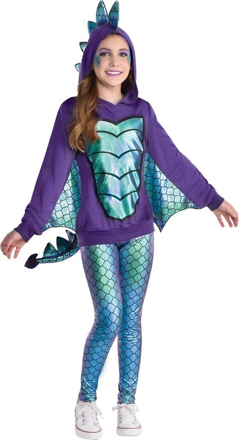 PRICES MAY VARY. Polyester Hand Wash Only PACKAGE INCLUDES: 1 Turquoise and violet dragon hooded long sleeves, and 1 iridescent turquoise leggings, one size fits most adults with medium body type. MYSTICAL DESIGN: Watch your child transform into a mystical dragon from a magical land with this dragon hoodie that features an attached iridescent turquoise wings, spines, and tail. PERFECT FOR COSTUME PARTIES: These mystical dragon costume is perfect for Halloween and other costume themed parties. GO Dragon Halloween Costume, Mystical Dragon, Dragon Halloween, Dragon Kid, Hooded Long Sleeve Shirt, Dragon Hoodie, Dragon Costume, Dragon Girl, Halloween Costume Shop