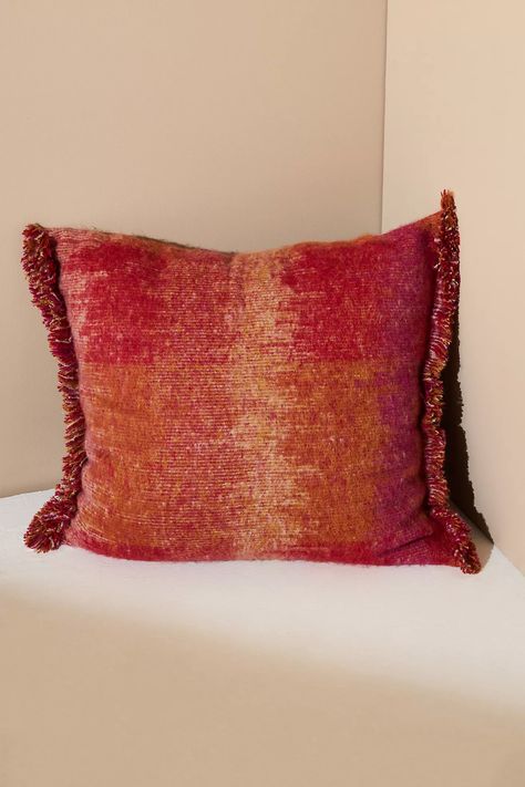 Woven Tania Pillow | Anthropologie Anthropologie Pillow, Long Throw Pillows, White Couches, Fringe Pillows, Decorative Lumbar Pillows, Anthropologie Uk, Red Throw Pillows, Red Pillows, Room Redo