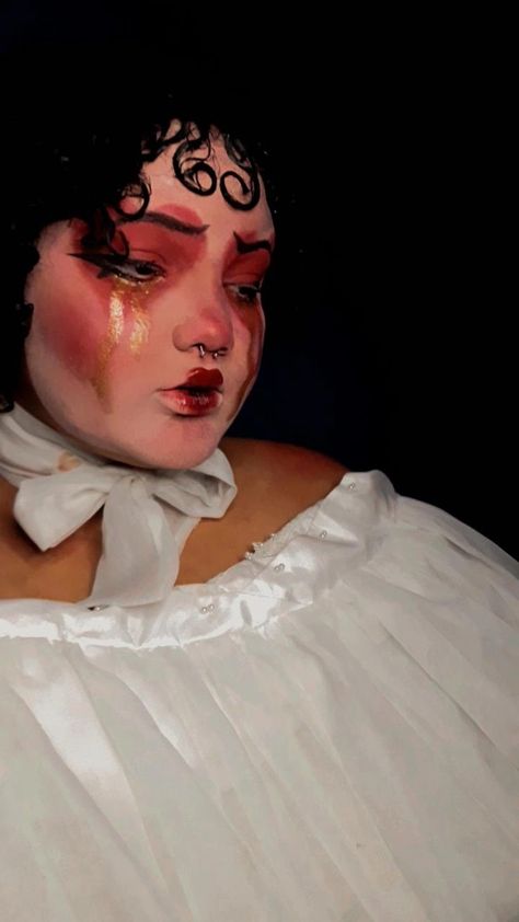 Cupid Costume Makeup, Evil Cupid Costume, Surrealist Makeup, Cherub Makeup, Surrealist Costume, Cupid Clown, Evil Cupid, Cupid Makeup, Homemade Milk Chocolate