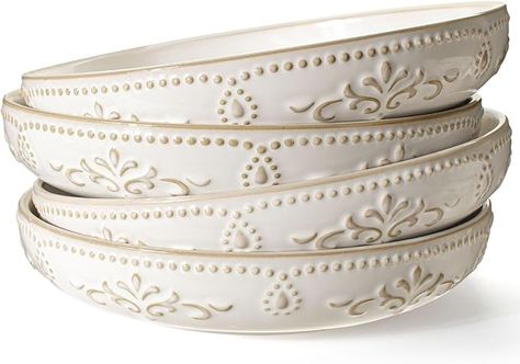 Amazon.com | Artena Pasta Bowls, 50oz Large Salad Serving Bowls, 9.75'' Plates Bowls Set of 4, Big White Ceramic Soup Bowls for Kitchen, Embossment Shallow Dinner Bowl, Microwave Dishwasher Safe, Damask Floral: Pasta Bowls Ceramic Soup Bowls, Dinner Bowl, Soup Bowls With Handles, Large Salad, Plates And Bowls Set, Pasta Plates, Pasta Bowl Set, Large Salad Bowl, Dinner Bowls