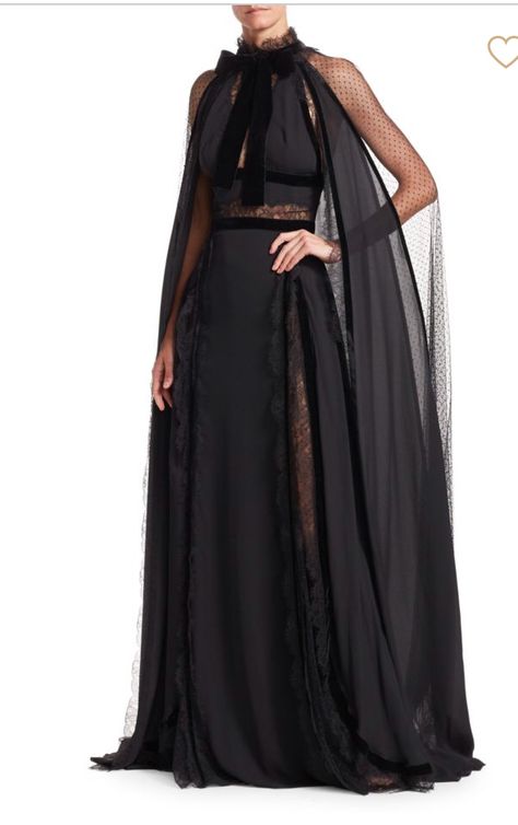 Black Cape Dress Long, Cape Outfits For Women, Black Cape Dress, Stardust Book, Luxury Black Maxi Dress With Cape Sleeves, Black Dress Elie Saab, Black Elie Saab Gown, Hot Couture, Cape Outfit