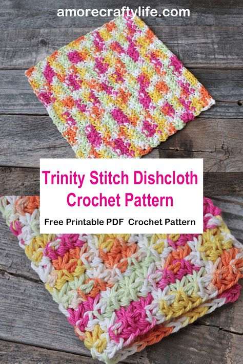 Crochet Trinity Stitch Tutorial Written Pattern: Free PDF Pattern - A More Crafty Life Crochet Trinity Stitch Blanket, Crochet Trinity Stitch, Trinity Stitch, Stitch Blanket, Christmas Crochet Pattern, Dishcloth Crochet Pattern, Crochet Stitches Free, Free Pdf Pattern, All Free Crochet