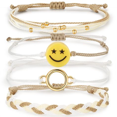 PRICES MAY VARY. 😊SUMMER GIFTS FOR TEENS GIRLS🎁"a very cute smiley charm and a string shinny gold color beads,stackable design-put elements into bracelets for teen girls trendy stuff,at a upcoming easter or birthday, make cute summer preppy bracelets, aesthetic jewelry for teen girls,expressing love for kids or friendship for a friend. 🌈COMFORTABLE WEAR EASY TO ADJUST💥preppy aesthetic smiley string bracelets wax coated waterproof,comfortable to wearing,non-fade,is easy to put on and take off Preppy Presents, Preppy Easter, Girl Presents, Preppy Teen, Sunflower Tree, Bracelets Aesthetic, Preppy Necklaces, Teen Girl Jewelry, Teen Presents