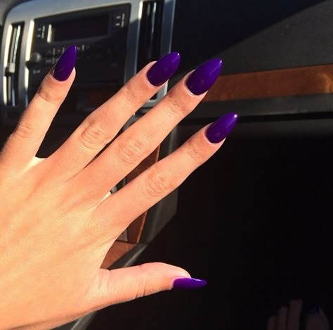 Dark Purple Nail Inspo Acrylic, Dark Purple Nails Acrylic Short, Dark Purple Almond Acrylic Nails, Nails Purple Dark, Short Dark Purple Nails, Dark Purple Almond Nails, Nails Dark Purple, Midnight Purple Nails Acrylic, Bold Nail Colors