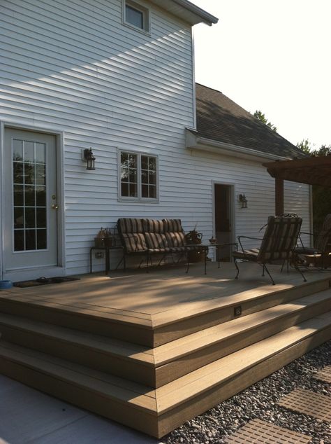 Yard Transformation, Pergola Deck, Outdoor Living Deck, Deck Fire Pit, Patio Steps, Deck Steps, Patio Deck Designs, House Backyard, Deck Designs Backyard