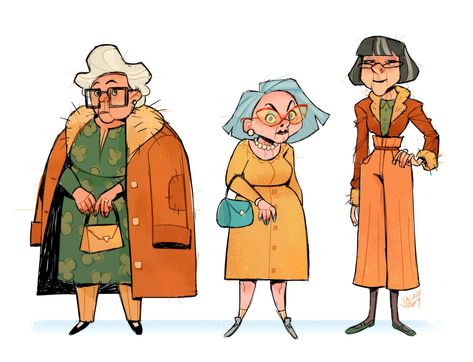 Jackie Droujko Character Design, Old Lady Drawing Reference, Character Design Old Lady, Grandma Drawing Character Design, Old People Reference, How To Draw Old People, Grandma Character Design, Drawing Old People, Old Woman Character Design