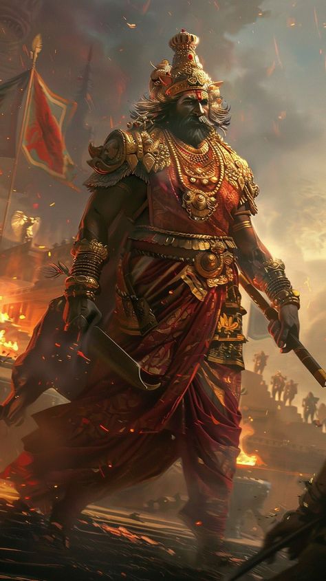 Indian Armor Concept Art, Mahabaratham Characters, Tamil Warrior, Indian Fantasy Art, Hindu Mythology Art, Ravana Images Hd, Hindu King, Brahma Dev, Indian Kings