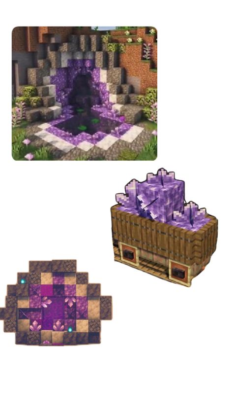 Minecraft Bedrock Build Ideas, Minecraft Alter Ideas, Minecraft Geode Build, Minecraft Enchantment Area, Amethyst Minecraft Builds, Minecraft Geode, Minecraft Altar, Amethyst Minecraft, Minecraft Amethyst Builds