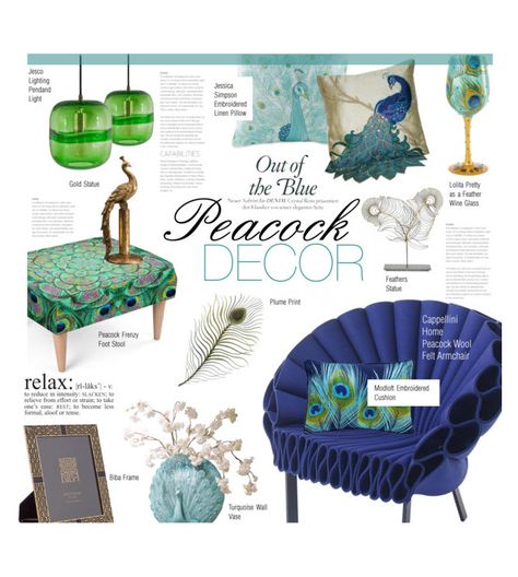 "Peacock Decor" by ellergy ❤ liked on Polyvore featuring interior, interiors, interior design, home, home decor, interior decorating, Allan Andrews, Jessica Simpson, Cappellini and Modloft Biomimicry Furniture, Peacock Mood Board, African Home Decor Ideas, Peacock Bedroom, Kitsch Home, Art Deco Peacock, Vintage Moodboard, Mood Board Interior, Peacock Theme