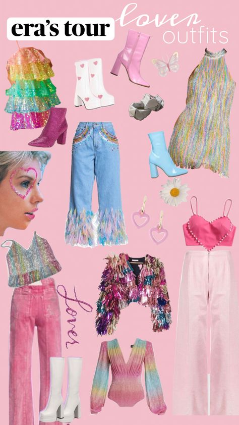 #erastour #taylorswift #erastouroutfits #lover Taylor Swift Lover Music Video Outfits, Eras Tour Lover Make Up Ideas, Taylor Swift Performance Outfits Lover, Lover Album Aesthetic Outfit, Taylor Swift During Lover Era, Lover Outfit Taylor Swift, Lover Taylor Swift Outfits, College Tour Outfit, Lover Era Outfits