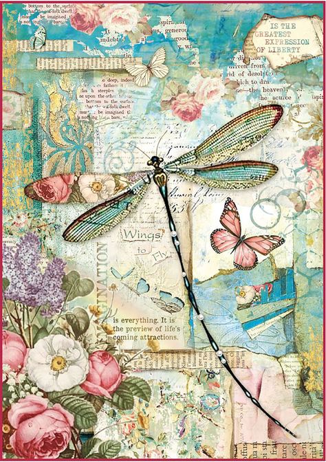 Stamperia Rice Paper Sheet A4 Wonderland Dragonfly Paper Dragonflies, Papel Vintage, Dragonfly Art, Decoupage Vintage, 수채화 그림, Decoupage Paper, Vintage Printables, Journal Paper, Art Journal Pages