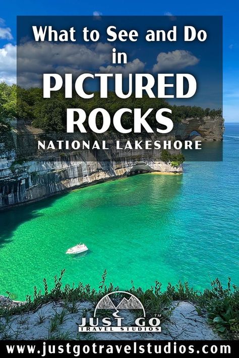 Our blog on Pictured Rocks National Lakeshore includes all you need to know about how to visit this amazing park! We cover the best hikes, how to get out on the water, and what to see and do in the area. #picturedrocksnationallakeshore #justgotravelstudios California Yosemite National Park, Michigan Waterfalls, Hiawatha National Forest, Pictured Rocks, Hiking Places, Pictured Rocks National Lakeshore, Michigan Road Trip, Visit Yellowstone, Michigan Vacations