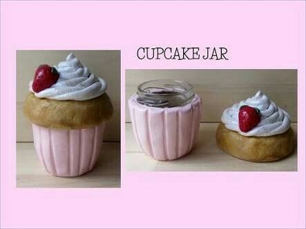 Clay Stash Jar, Kawaii Cake, Cupcake In A Jar, Fake Food Props, Strawberry Cupcake, Stash Jar, Clay Jar, Diy Air Dry Clay, Baby Food Jars