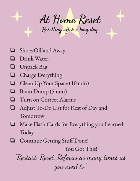 School Habits, Home Reset, Reset Routine, What Is Mindfulness, Dbt Skills, After School Routine, Work Routine, Self Care Bullet Journal, Writing Therapy