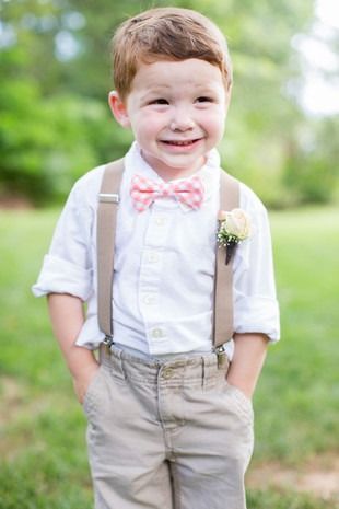 Cute ring bearer outfit- khaki pants + white shirt with pink checkered bow tie and suspenders  {Ardent Story Photography} Story Photography, All The Bright Places, Bearer Outfit, Pink Checkered, Ring Bearer Outfit, Spring Wedding Colors, Wedding Color Inspiration, Family Photo Outfits, Pants White